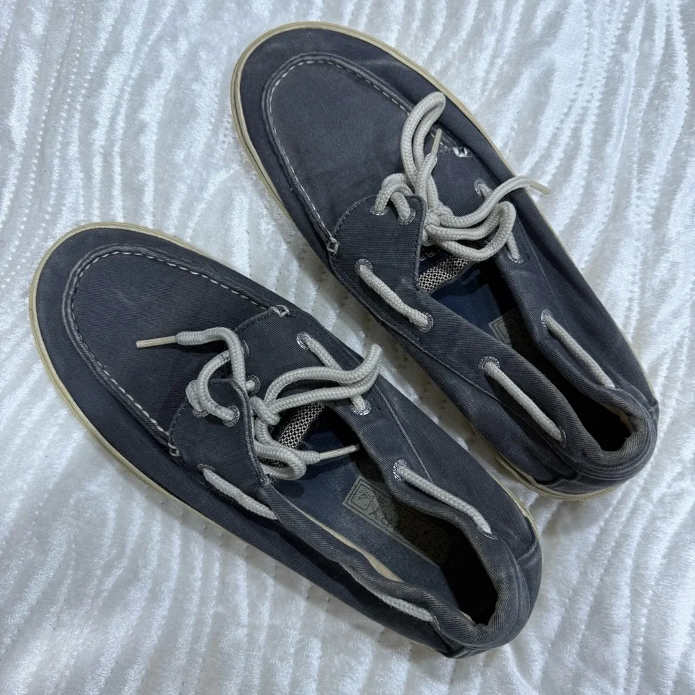 Sperry Gray Boat Shoes with Nautical Lacing and Moccasin Stitching